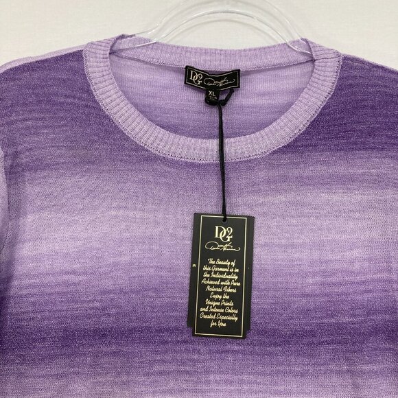 New DG2 Diane Gilman size XL Purple Crew Neck Puff Sleeve Light Knit Sweater - Picture 5 of 9